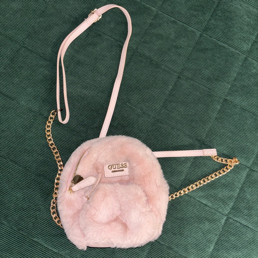 Guess Pink and Gold Mini Backpack & Bag with Plush Texture